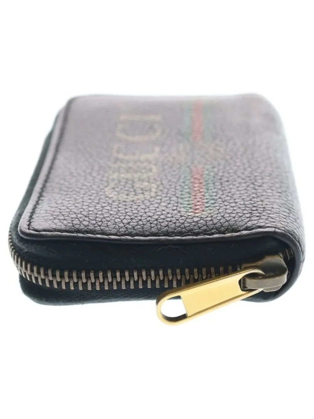 Gucci Logo Print Zip Around Leather Coin Case Card Business Holder Compact